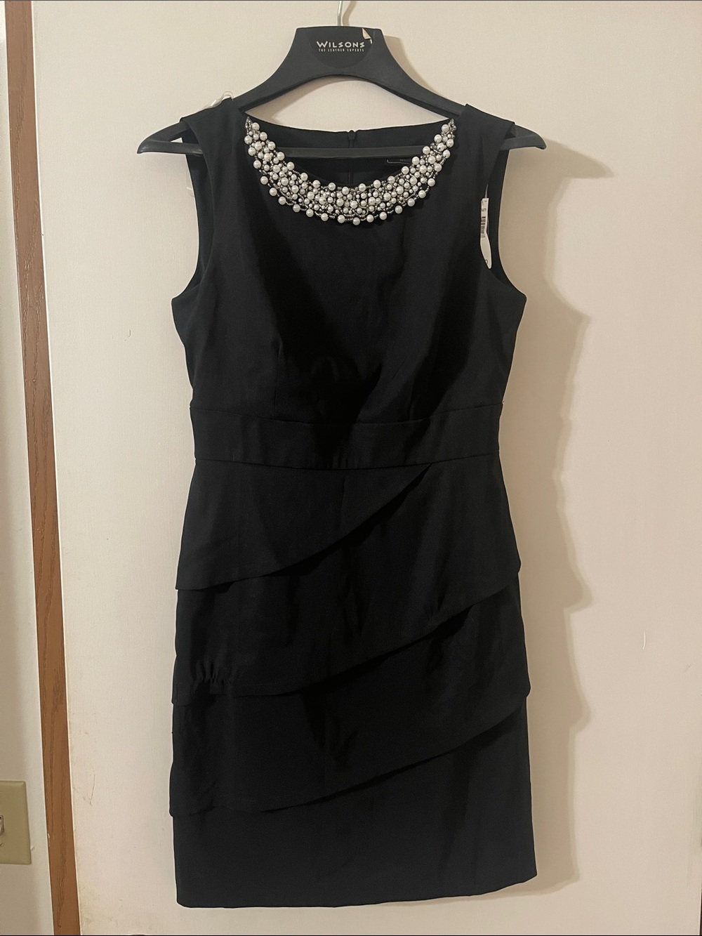 Dressbarn Collection Black Sleeveless Mini Dress with Faux Pearl Necklace
